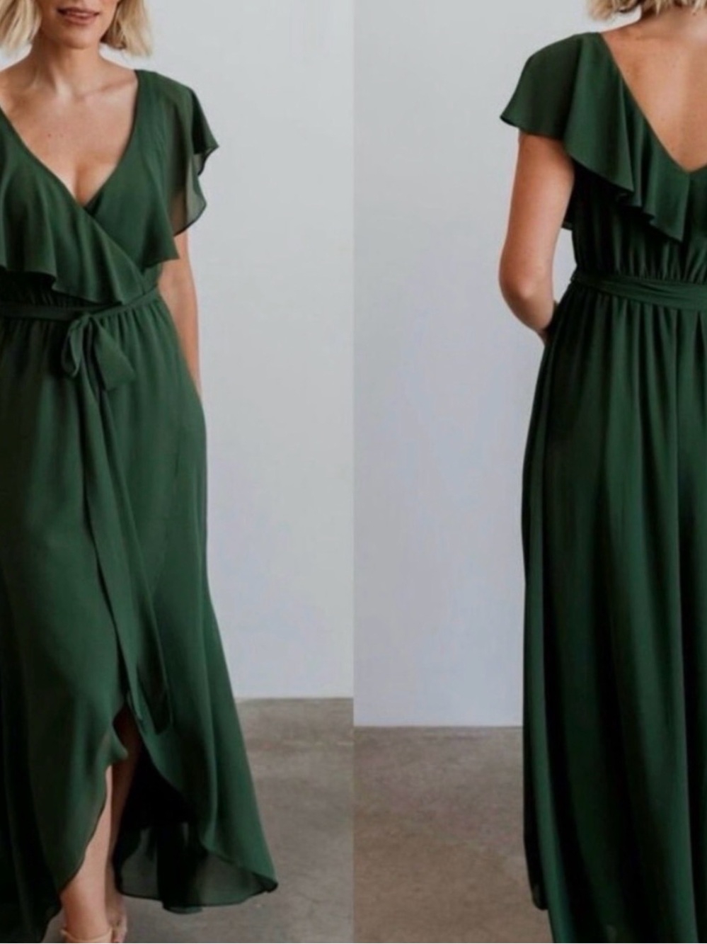 Baltic Born Forest Green Ruffle Wrap Maxi Dress